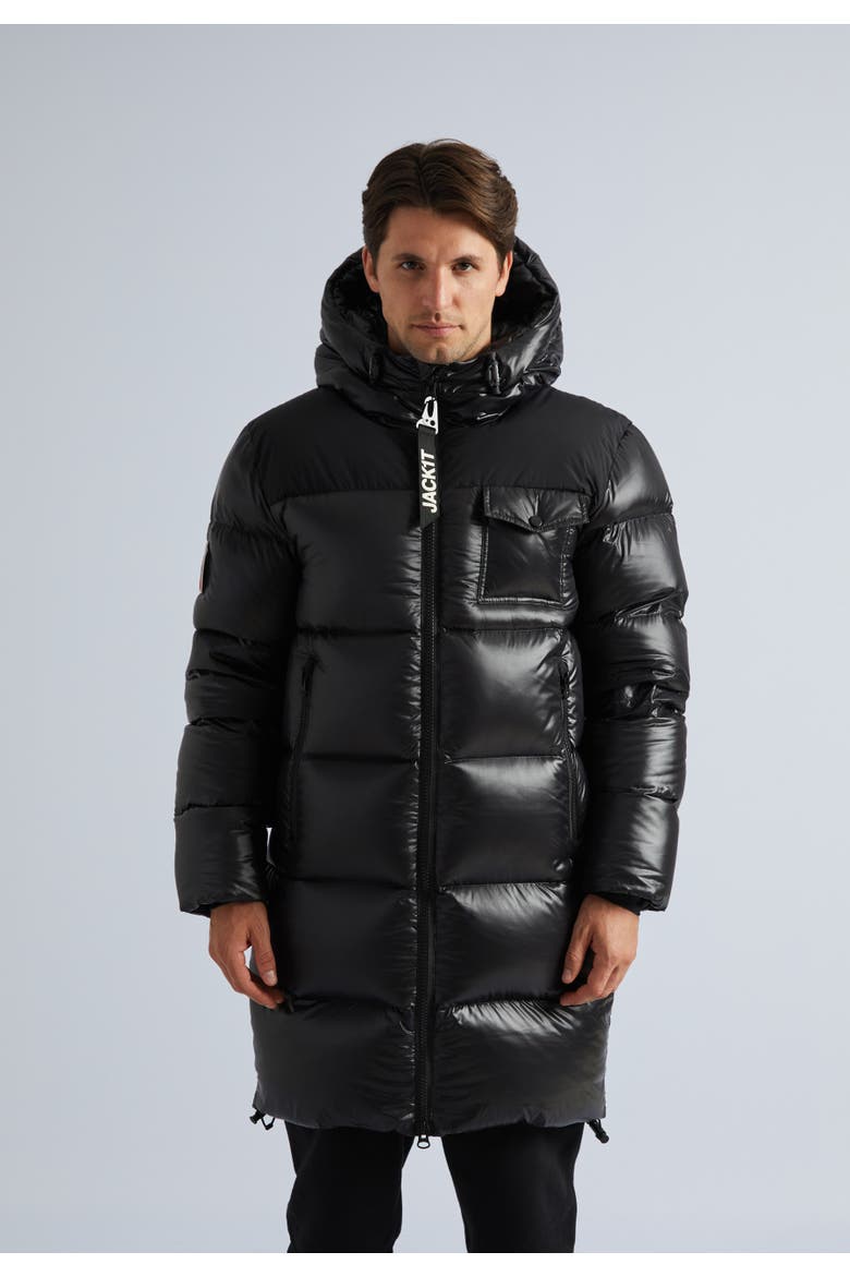 Long Quilted Puffer Coat, Main, color, Black/Black