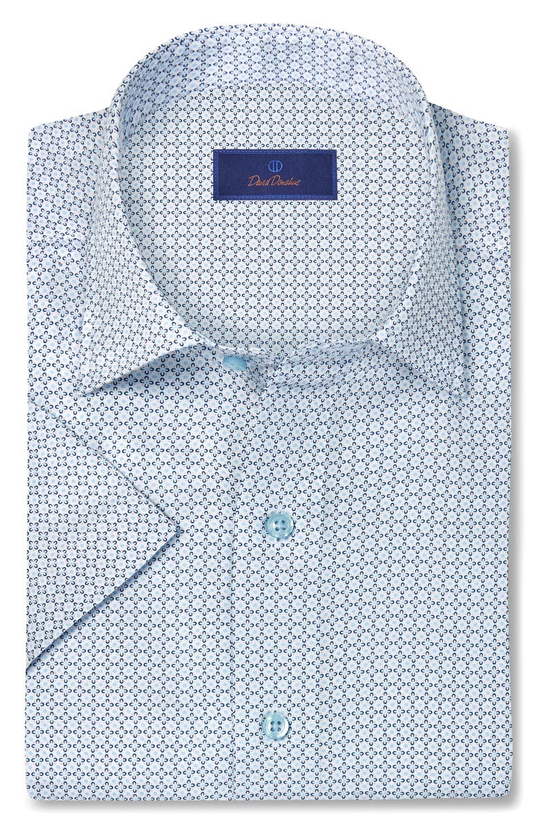 David Donahue Floral Print Lyocell Short Sleeve Shirt, Main, color, White/ Navy