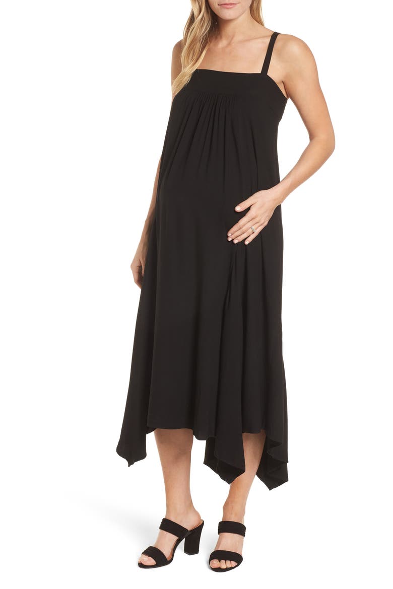 Carey Handkerchief Hem Maternity Dress, Main, color, CAVIAR BLACK