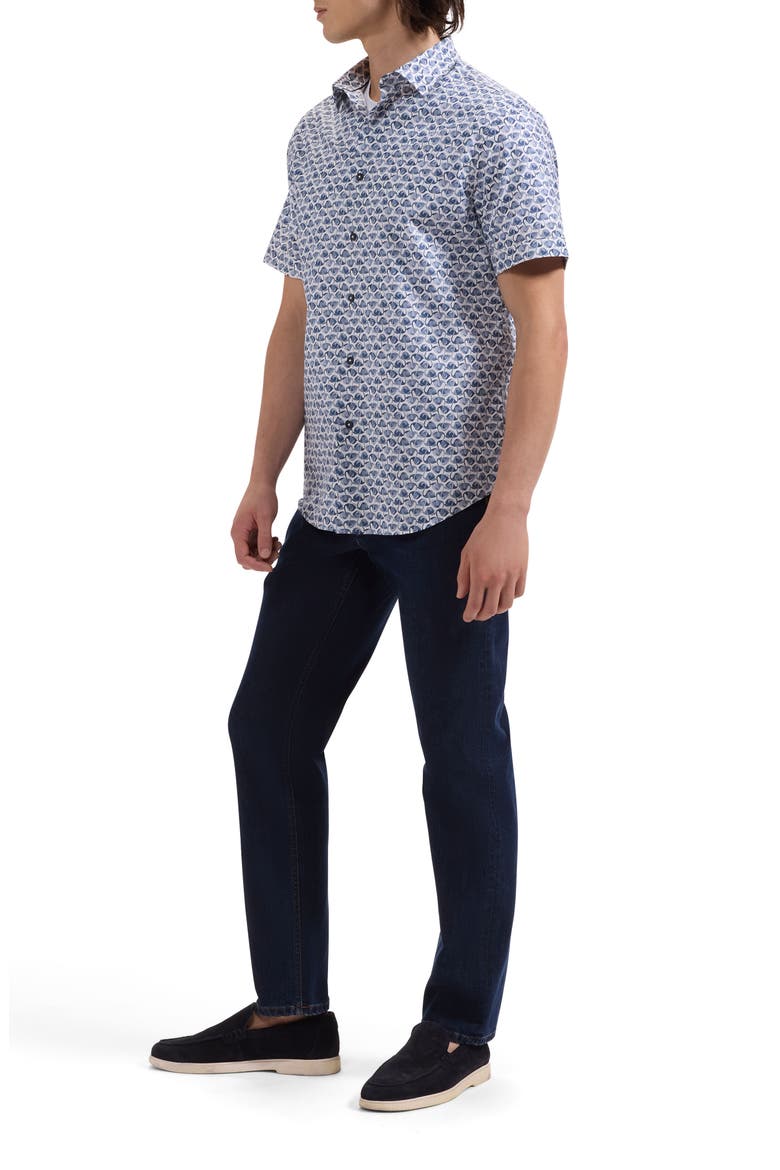 Orson Flamingo Print Short Sleeve Stretch Cotton Button-Up Shirt, Alternate, color, NAVY