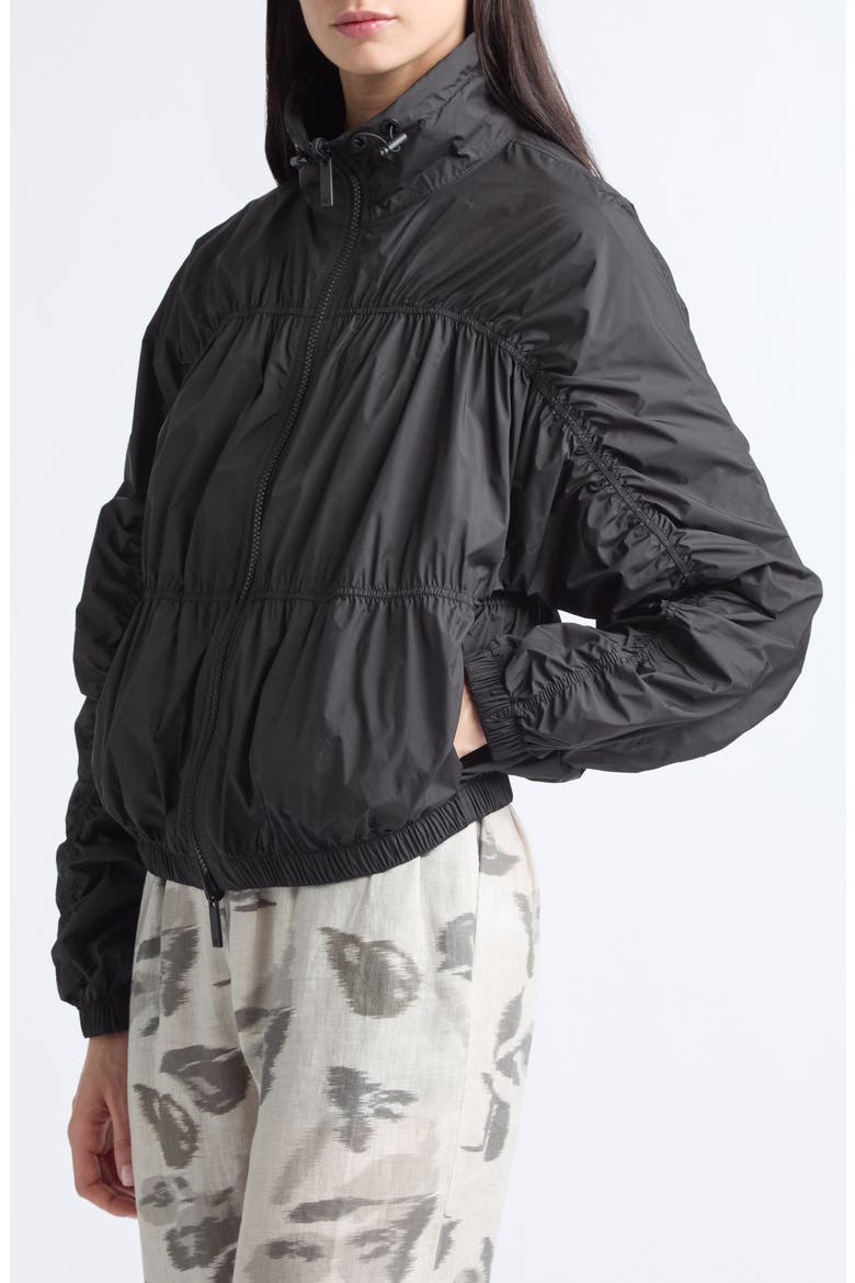 Gathered Zip Windbreaker, Alternate, color, SOLID BLACK