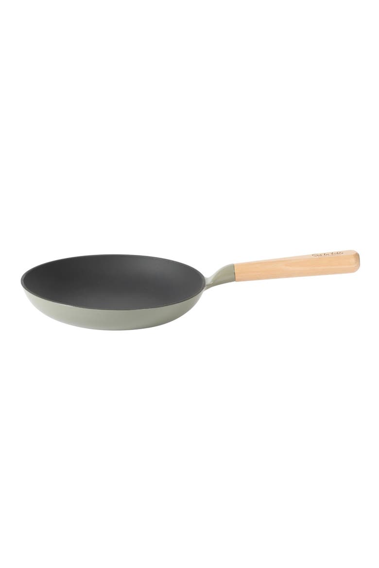 Pre-Seasoned Cast Iron Skillet with Wood Handle, Natural Nonstick Lightweight Frying Pan, Alternate, color, Green