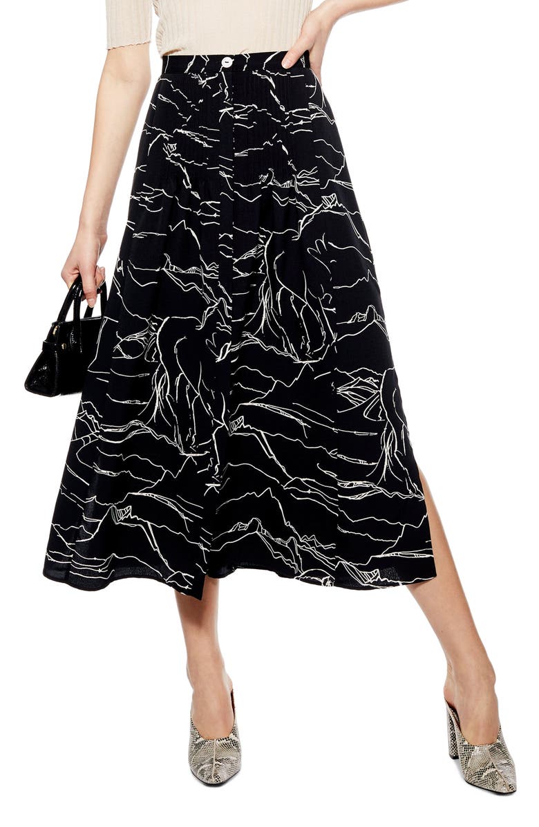 Topshop Horse Scribble Midi Skirt, Main, color,