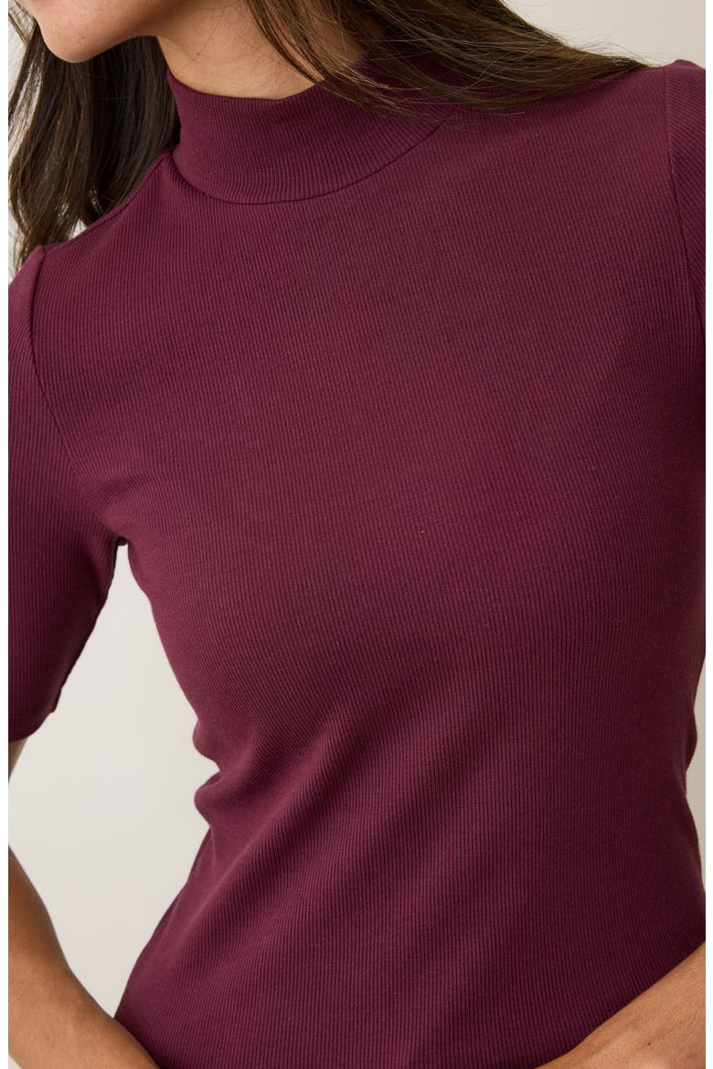 Lexi Mock Neck Elbow Sleeve Rib Top, Alternate, color, FIG