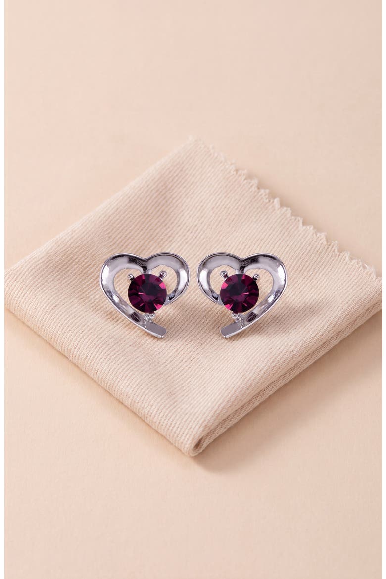 Heart Shaped Elegant Gem Accent Stud Earrings, Alternate, color, Purple
