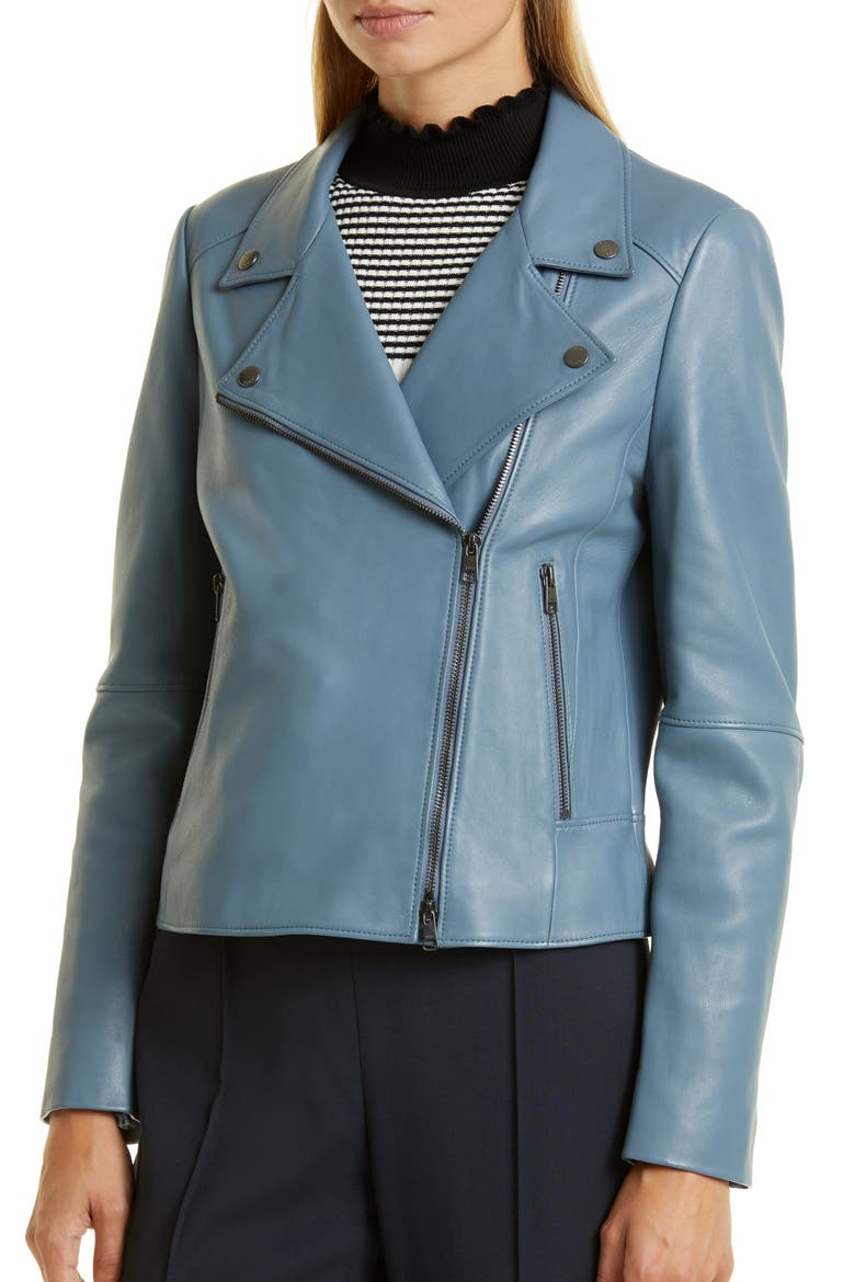 Saleli Lambskin Leather Jacket, Alternate, color, OPEN BLUE