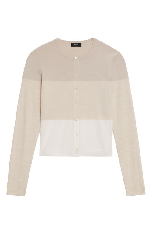 Theory Merino Wool Crewneck Cardigan Sweater In White