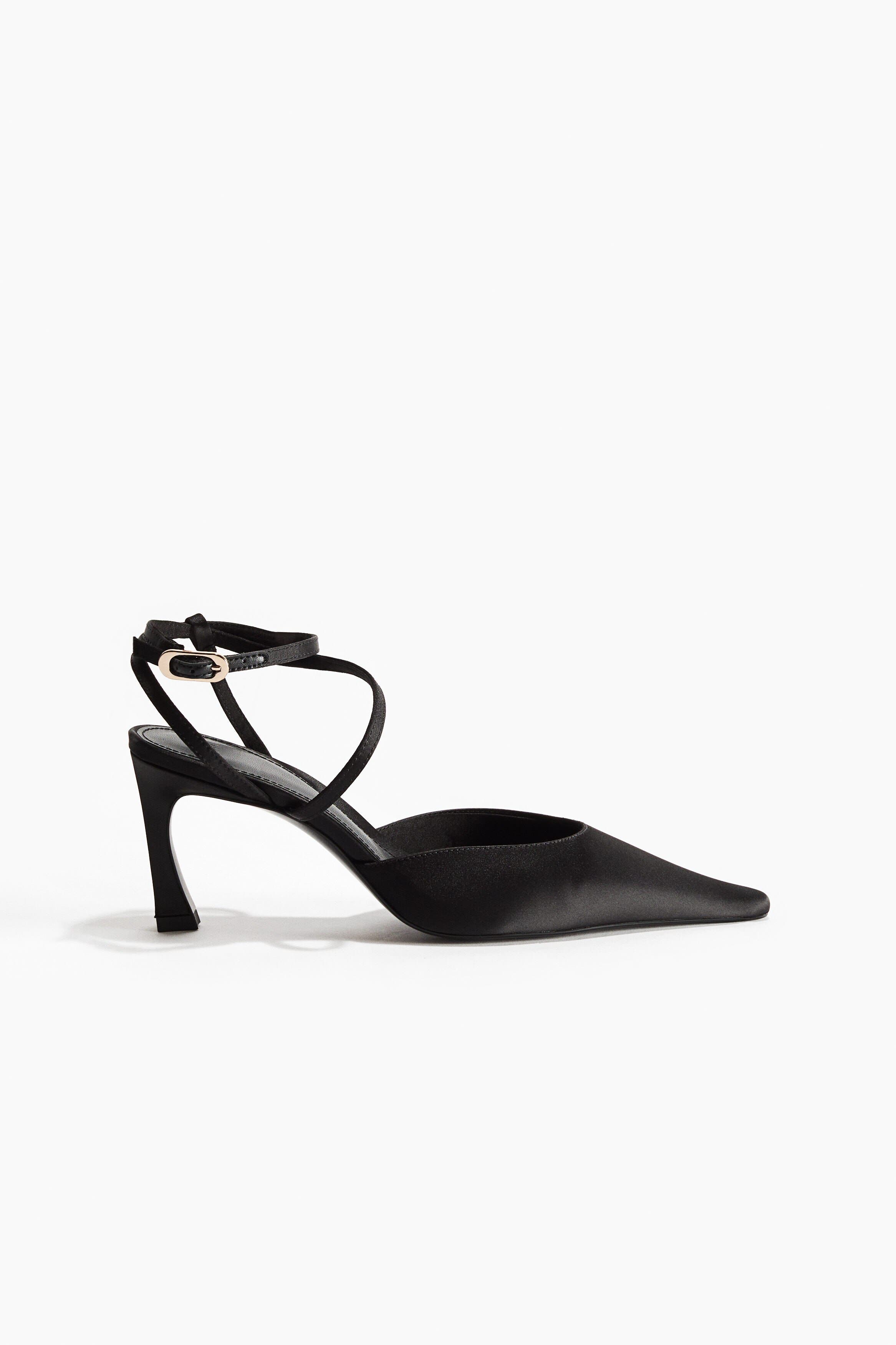 Pointed Satin Court Shoes, Alternate, color, Black