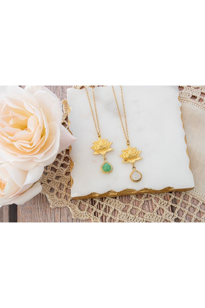 Aura Cleansing Lotus Necklace with Green Agate in White Rhodium | Seen in Vanity Fair UK, Alternate, color, White
