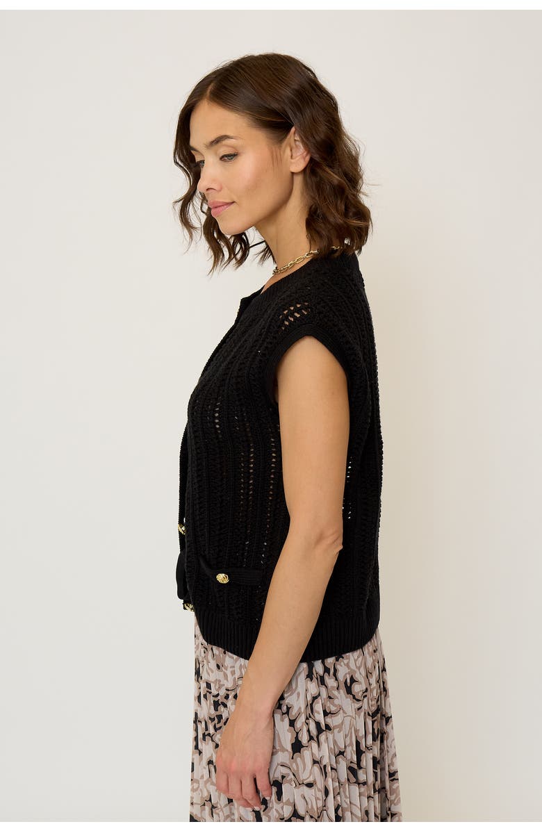 Central Park West Women's Rose Sleeveless Open Stitch Cardigan, Alternate, color, Black