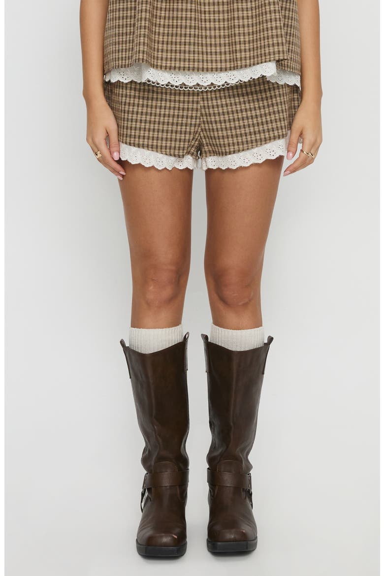 Chandelier Check Print Shorts, Main, color, BROWN CHECK