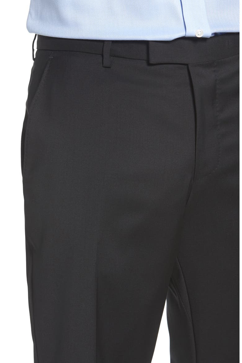 Leenon Flat Front Straight Leg Solid Wool Dress Pants, Alternate, color, BLACK