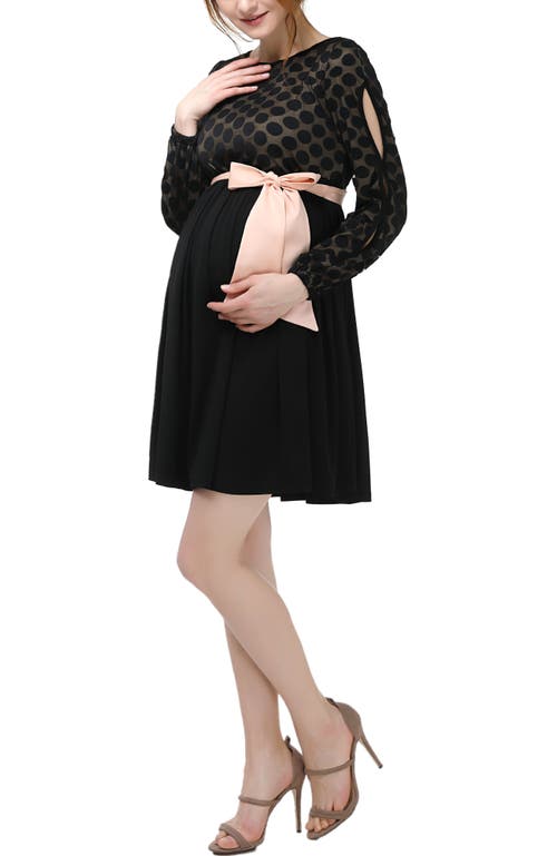 Kimi & Kai Macy Polka Dot Lace Maternity Dress In Black