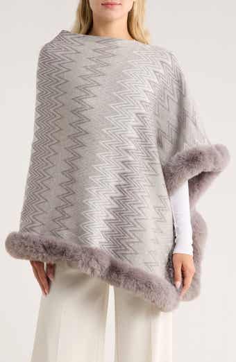 La Fiorentina Zigzag Poncho with Faux Fur Trim