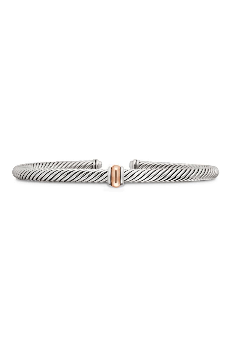 Classic Cable Station Bracelet in Sterling Silver with 18K Gold, 4mm, Main, color, SILVER/ ROSE GOLD