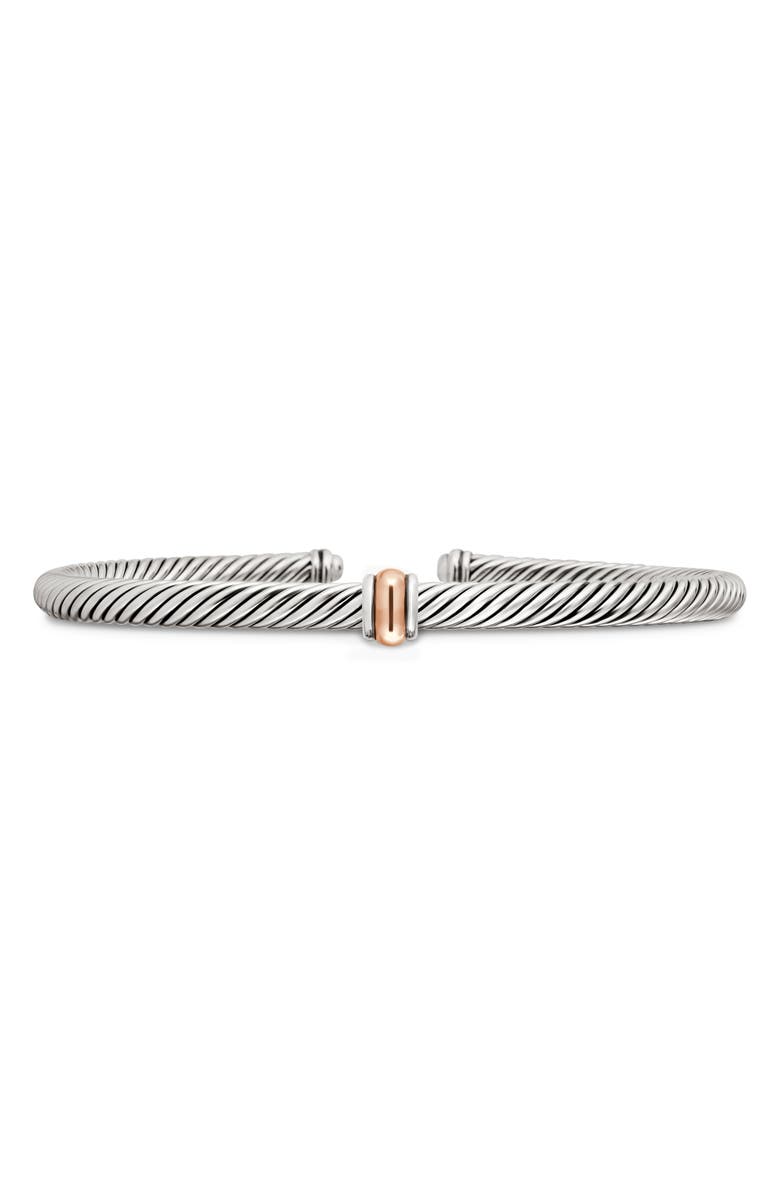David Yurman Classic Cable Station Bracelet in Sterling Silver with 18K Gold, 4mm, Main, color, Silver/ Rose Gold