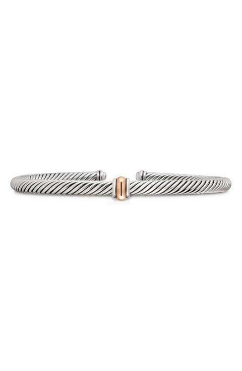 Classic Cable Station Bracelet in Sterling Silver with 18K Gold, 4mm
