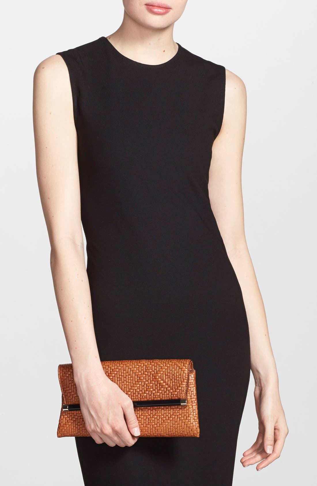 '440 - Weave' Embossed Leather Envelope Clutch, Alternate, color, LUGGAGE