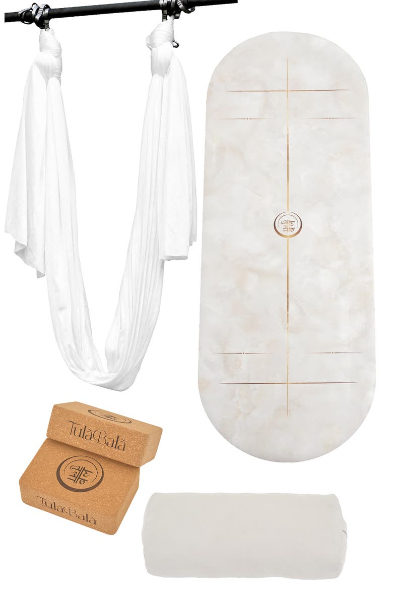 Align & Fly Classic Curved Yoga Mat set - Coconut PU, Main, color, White Marble