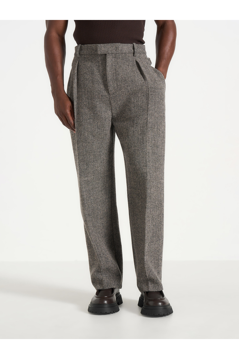 Dorian Wool-Blend Herringbone Pleated Trousers, Alternate, color, Grey