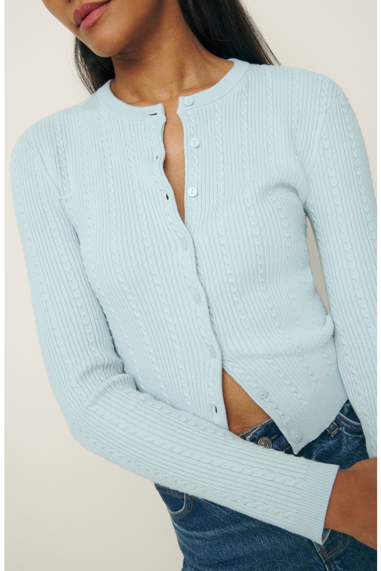Natalie Cable Stitch Cardigan Sweater, Alternate, color, POWDER