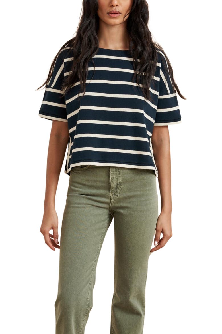 Short Sleeve Breton Tee, Main, color, Navy/Ecru