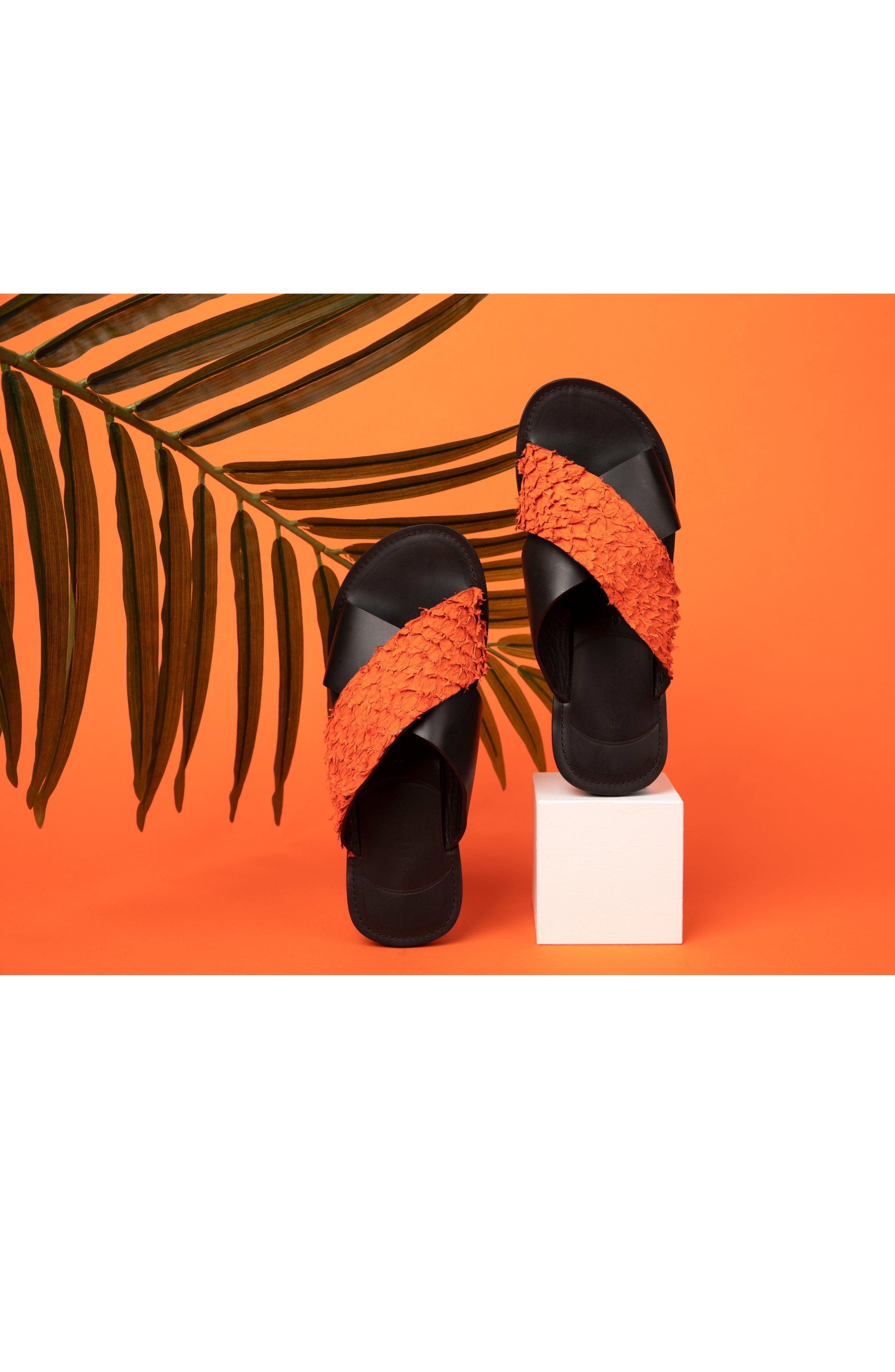 Pike Leather Sandal, Alternate, color, Black and Orange