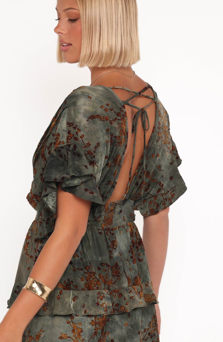 Petal & Pup Wendi Print Tiered Maxi Dress, Alternate, color, Jade/ Brown