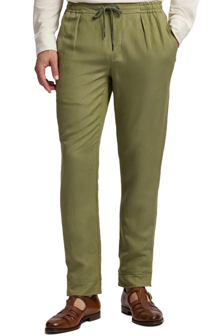 Dorset Drawstring Silk & Linen Pants, Main, color, FERN GREEN