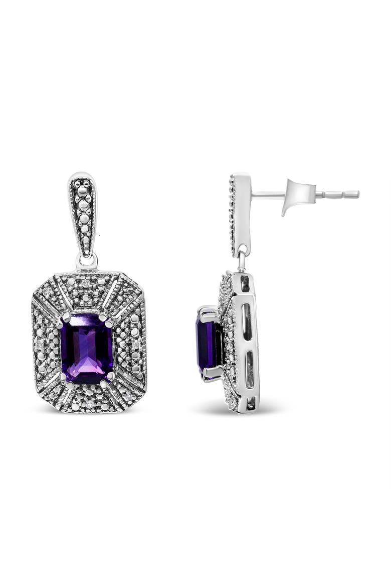 Silver Diamond Accent and 7x5mm Purple Amethyst Stud Earrings, Alternate, color, White