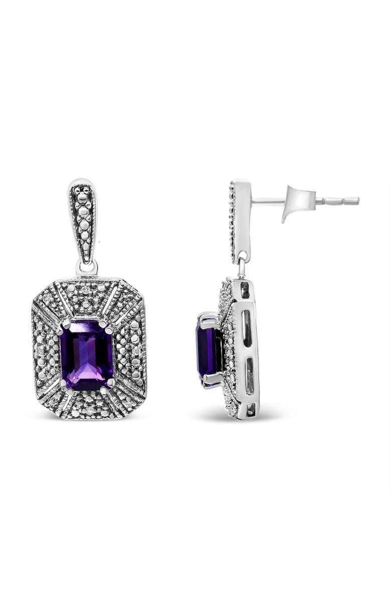 Haus of Brilliance Silver Diamond Accent and 7x5mm Purple Amethyst Stud Earrings, Alternate, color, White