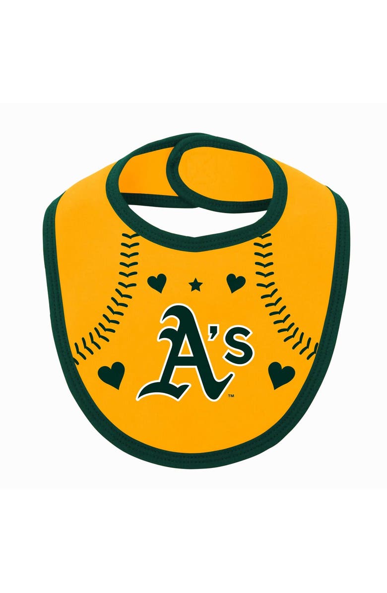 Outerstuff Newborn & Infant Green/Gold Oakland Athletics Three-Piece Love of Baseball Bib Bodysuit & Booties Set, Alternate, color, Green
