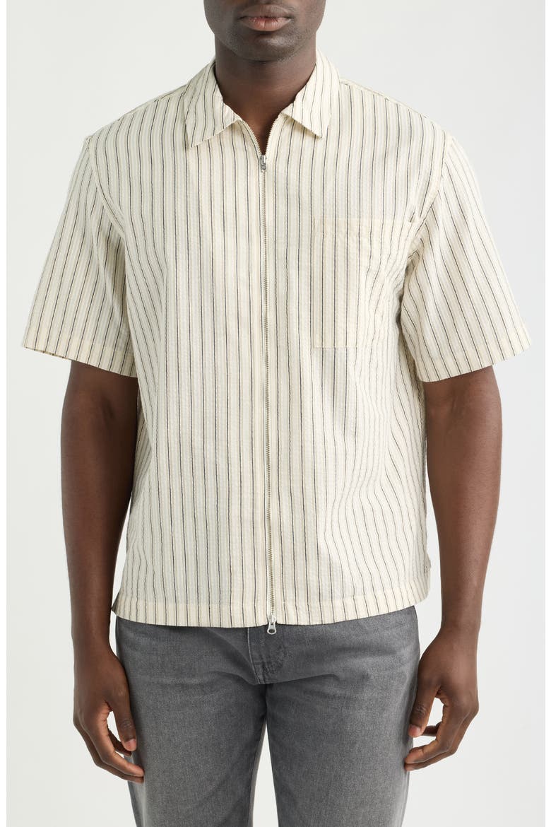 Sears Seersucker Zip Shirt, Main, color, NATURAL / NAVY