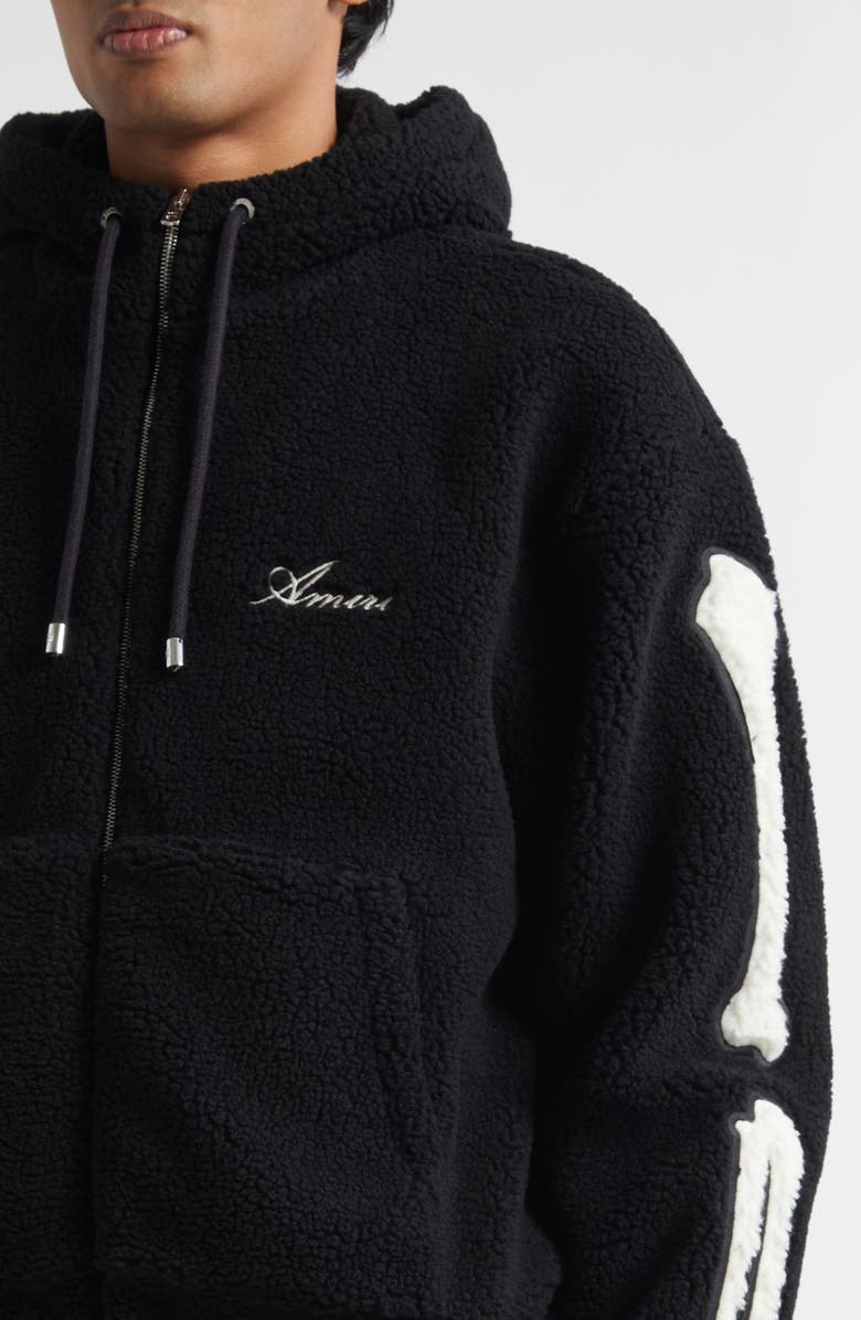 AMIRI Bones Patch High Pile Fleece Full Zip Hoodie, Alternate, color, Black