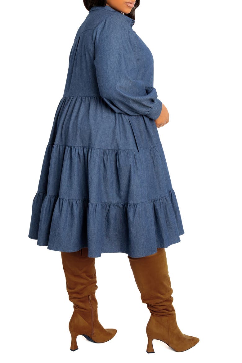 Tiered Long Sleeve Denim Dress, Alternate, color, DENIM BLUE