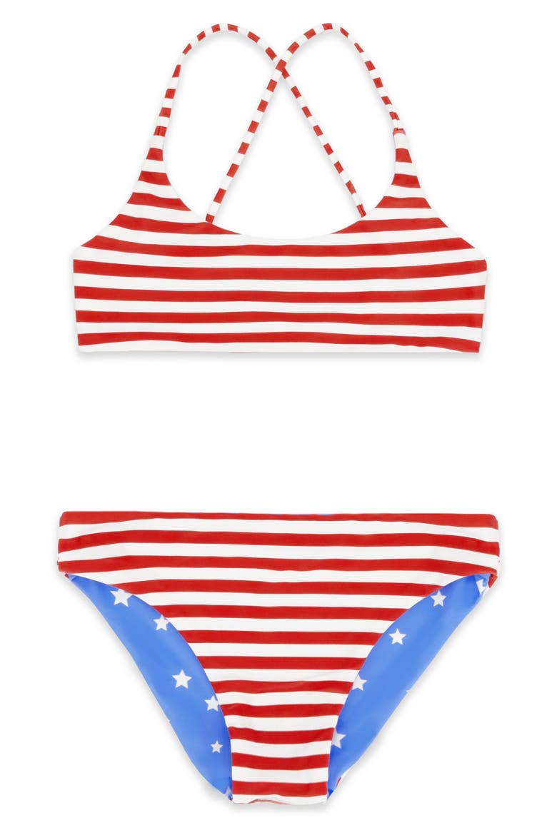 Kids' Waverly Reversible UPF 50+ Two-Piece Swimsuit, Main, color, TRUE RED
