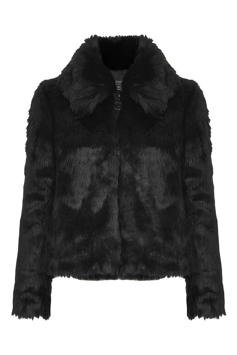 Faux Fur Bomber, Alternate, color, BLACK