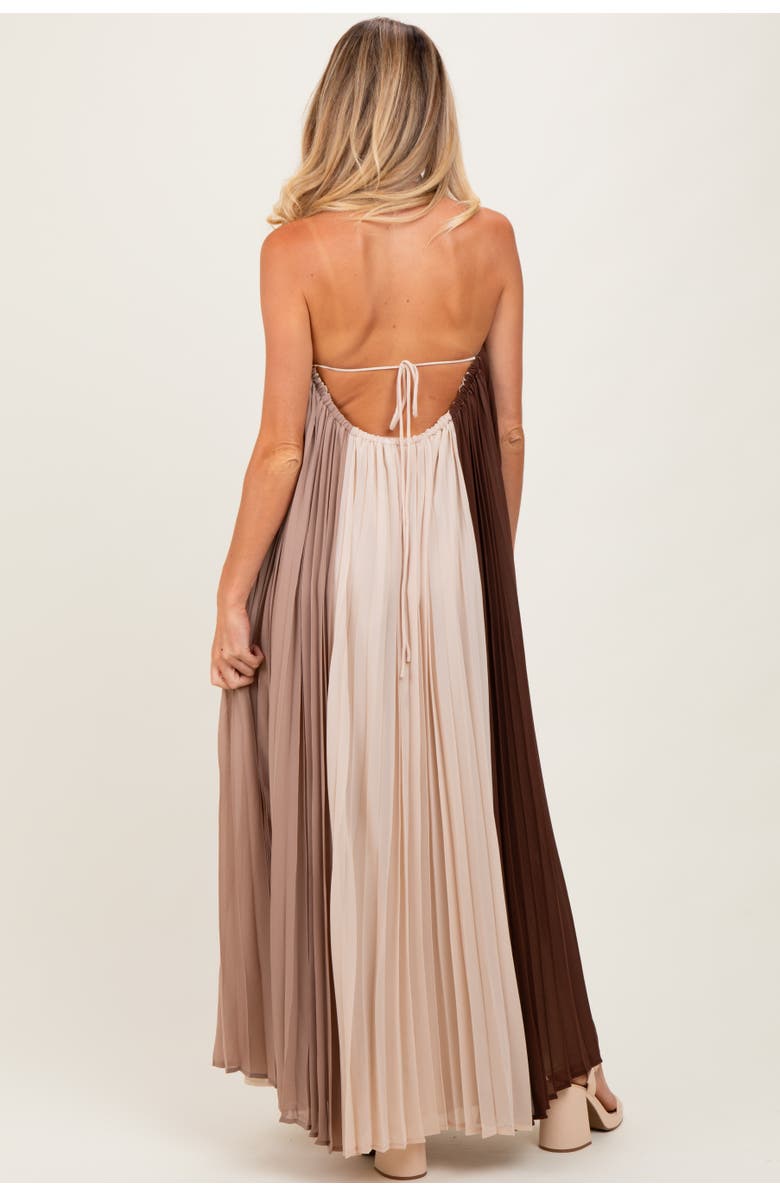 PinkBlush Colorblock Pleated Halter Neck Maxi Dress, Alternate, color, Brown