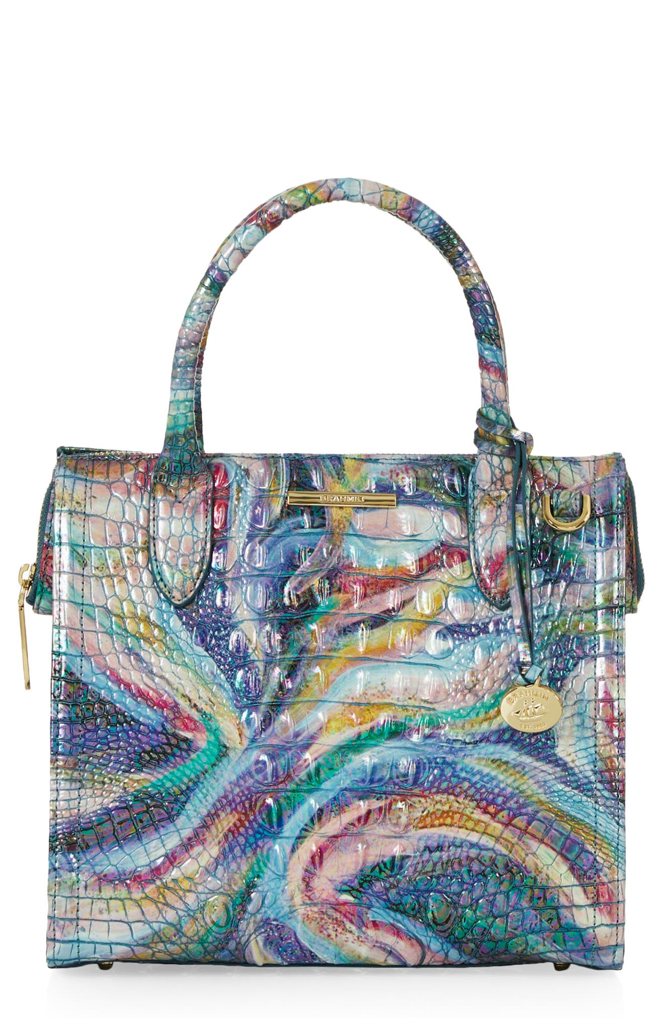 Small Caroline Croc Embossed Leather Satchel, Main, color, ELOPE