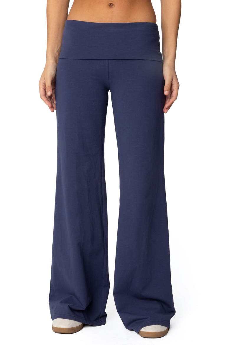 Wide Leg Foldover Pants, Main, color, NAVY