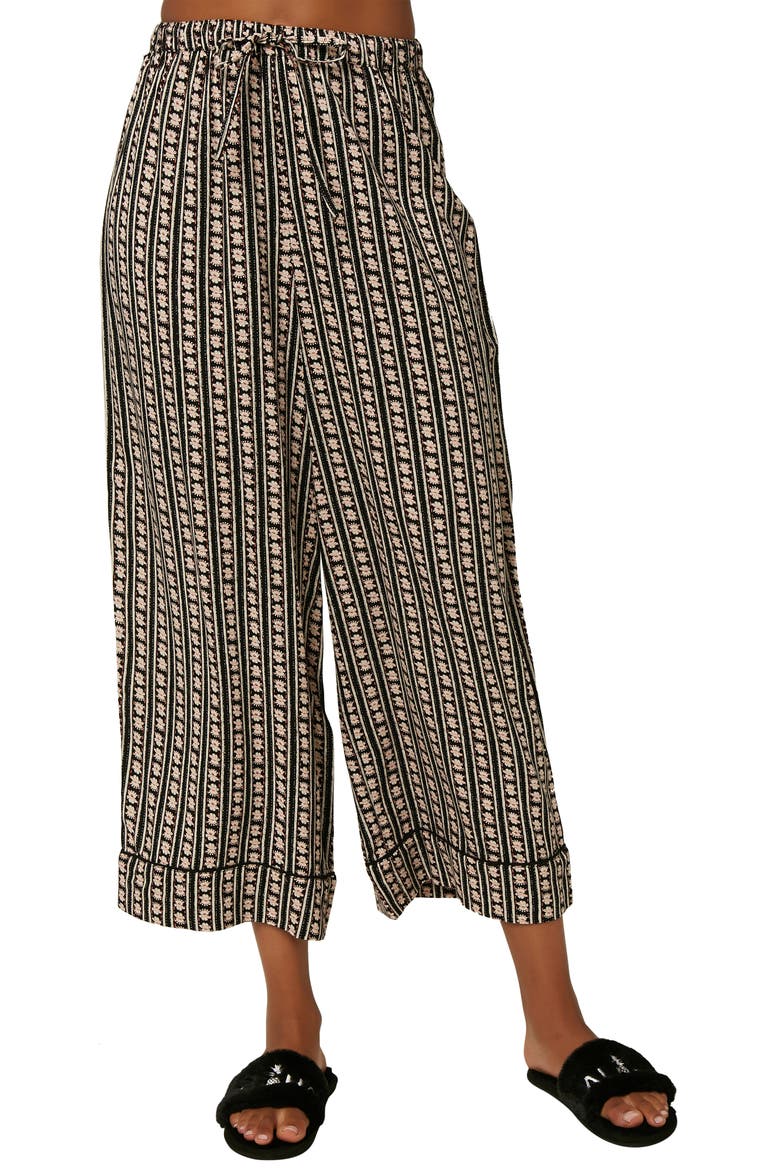 Cosmos Tie Waist Crop Wide Leg Pants, Main, color, BLACK