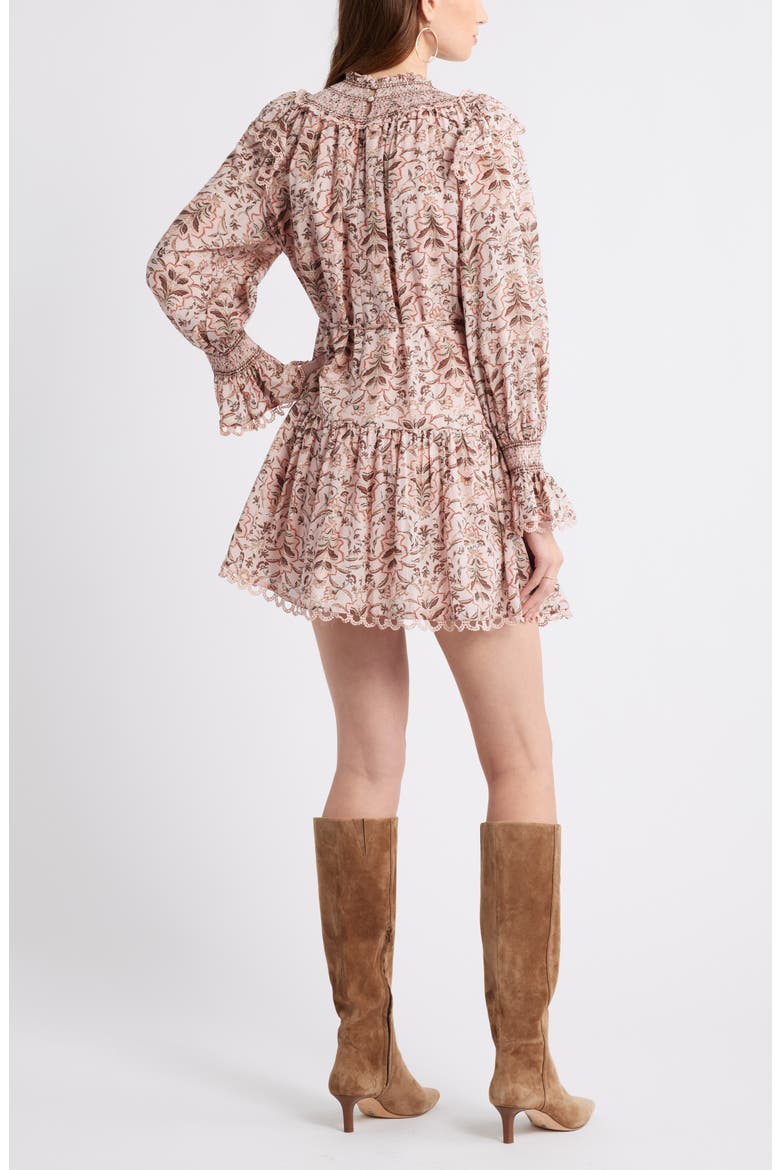 Smocked Lace Long Sleeve Minidress, Alternate, color, PINK LOTUS WILLOW FLORAL