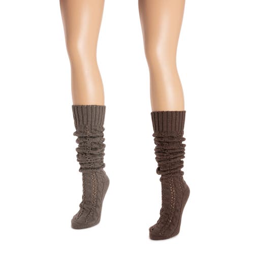 Muk Luks Slouch Knit Cable Socks 2 Pair Pack In Brown