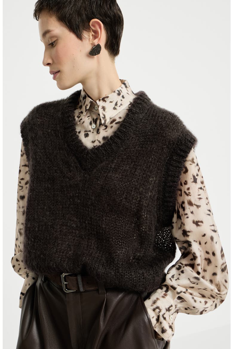 Sparkling mohair sweater vest with monili, Alternate, color, Pine Cone Brown