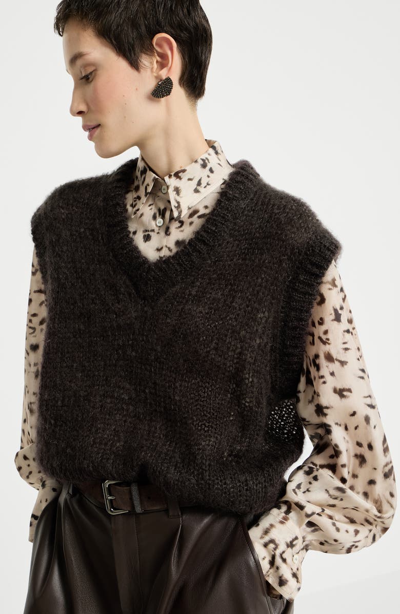Brunello Cucinelli Sparkling mohair sweater vest with monili, Alternate, color, Pine Cone Brown