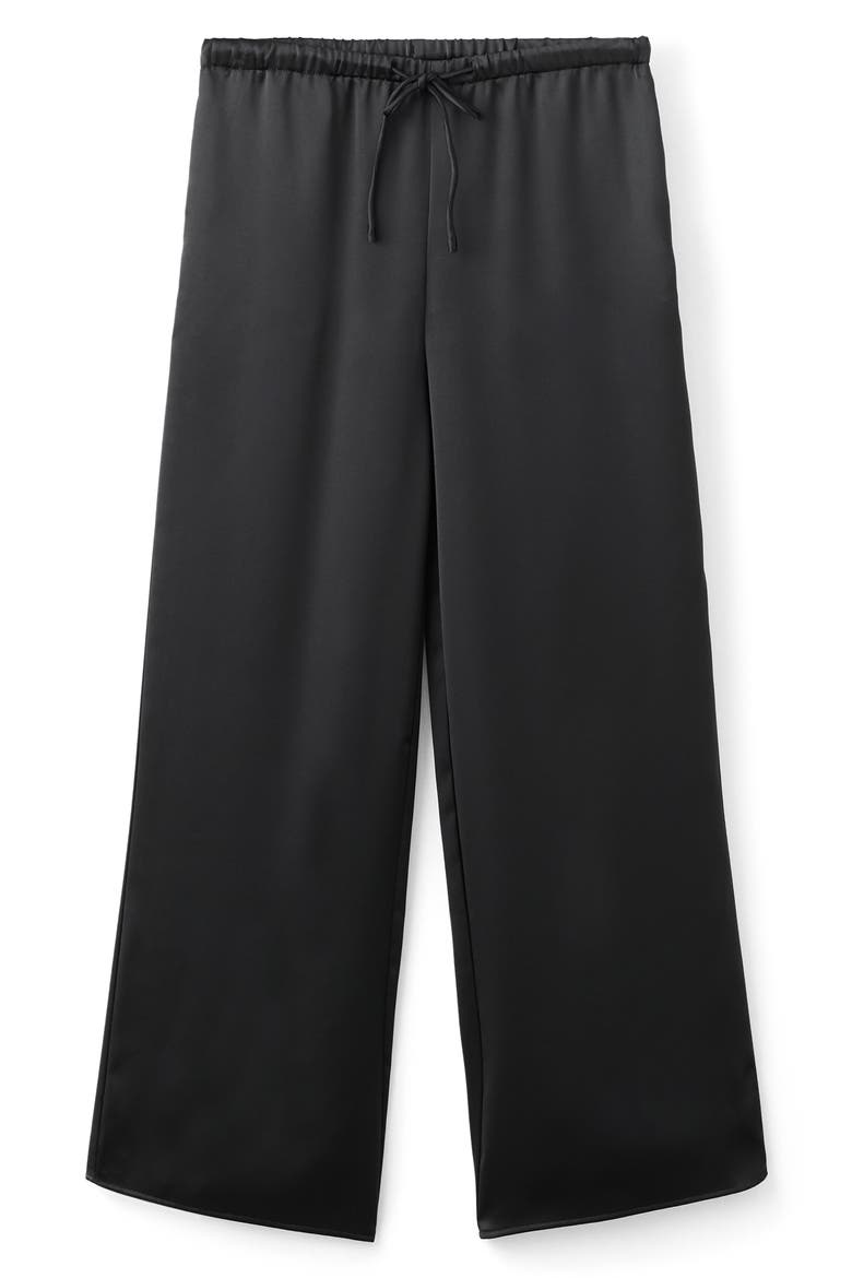 Satin Drawstring Pants, Main, color, BLACK