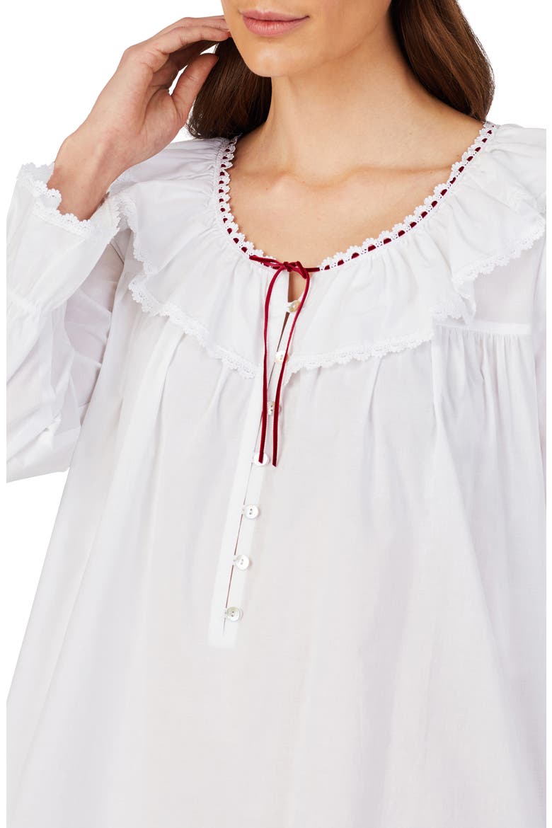 Long Sleeve Short Cotton Nightgown, Alternate, color, WHITE