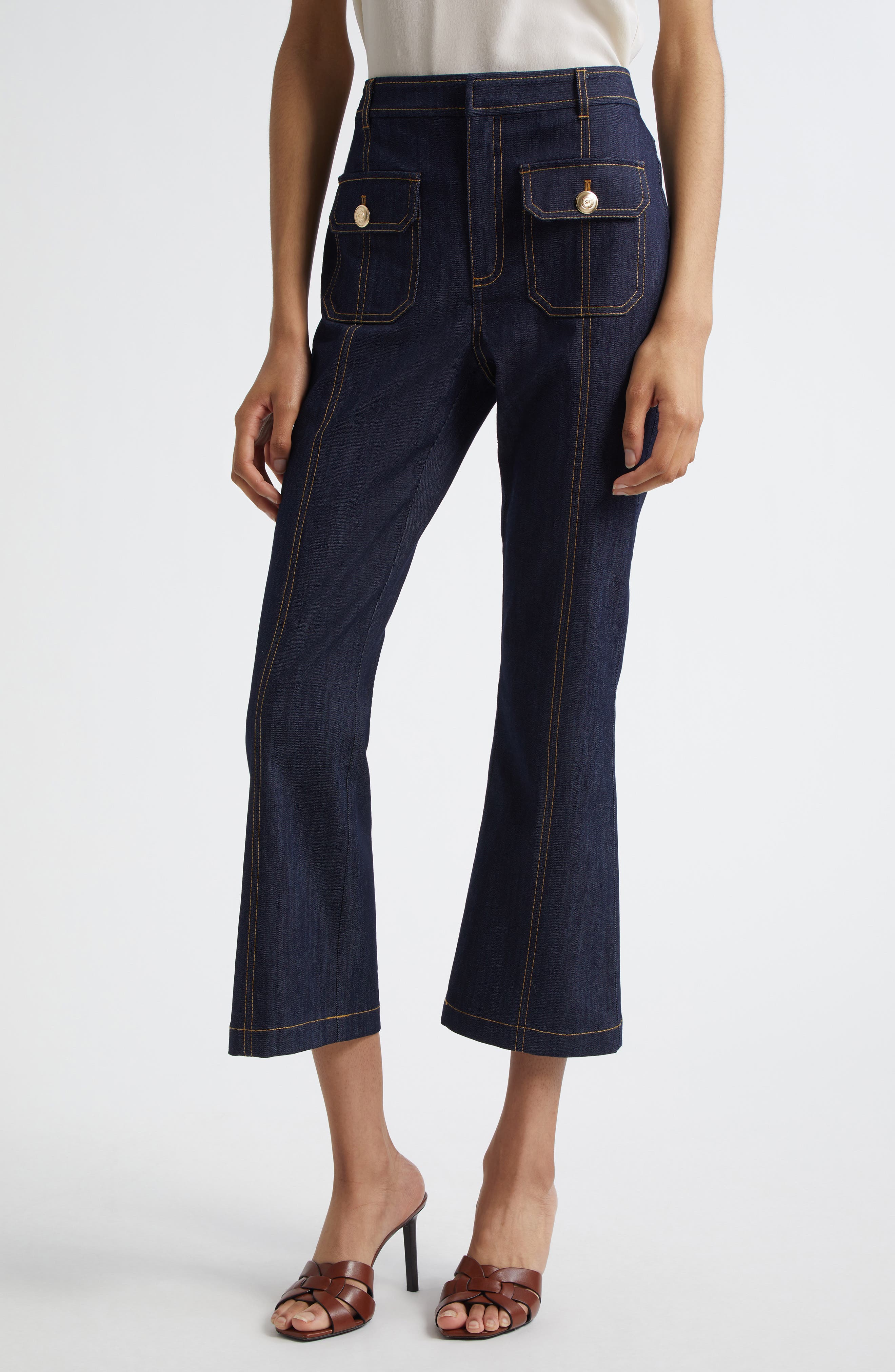 Cinq à Sept Marsha Patch Pocket Kick Flare Jeans
