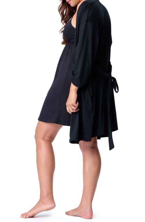 Motherhood Maternity Maternity Robe And Nursing Chemise Sleep Set In Black