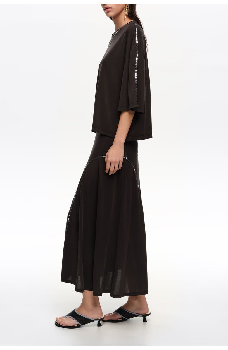 Bimba y Lola Faded Fluid Skirt With Sequins, Alternate, color, Washed Black